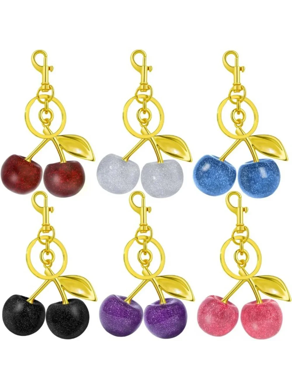 Charming Glitter Cherry Keychain Set - Bling Gold & Silver Handbag Accessories